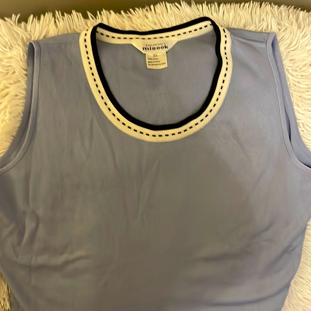 Misook tank blue with black/white trim womans XL